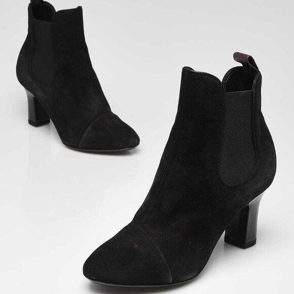 Louis Vuitton Black Suede and Monogram Coated Canvas Silhouette Ankle Boots - Picture 1 of 5